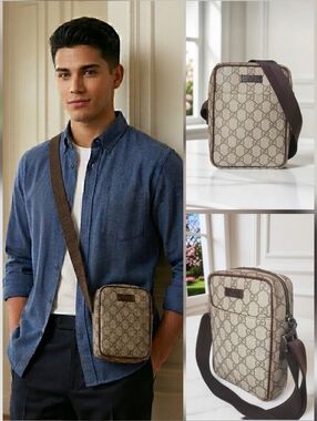 Gucci GG Supreme Canvas Messenger Bag Brown Leather Crossbody ✨